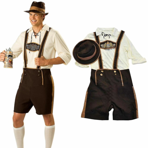 Mænds bayerske Ederhosen Tysk Oktoberfest Traditionelle Shorts Beer Guy Kostume L