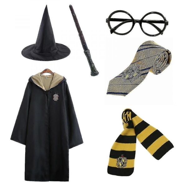 Harry Potter 6 stk sett Magic Wizard Fancy Dress Cape Cloak Costume_y yellow 145cm (9-10 years)