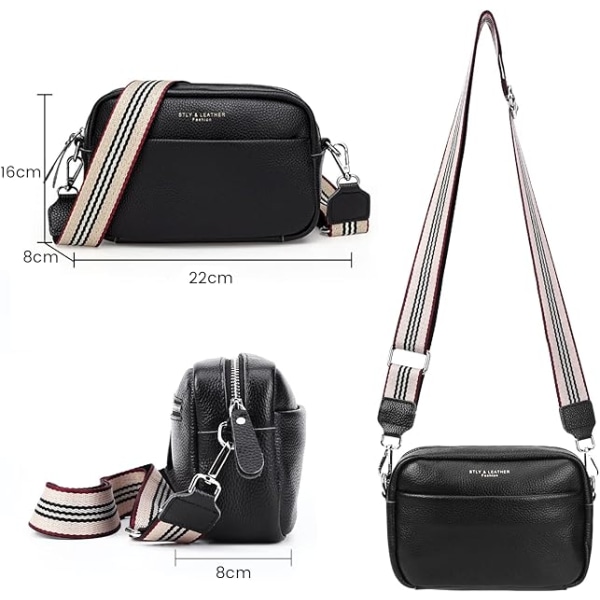 Crossbody taske til kvinder, lille ægte læder sort