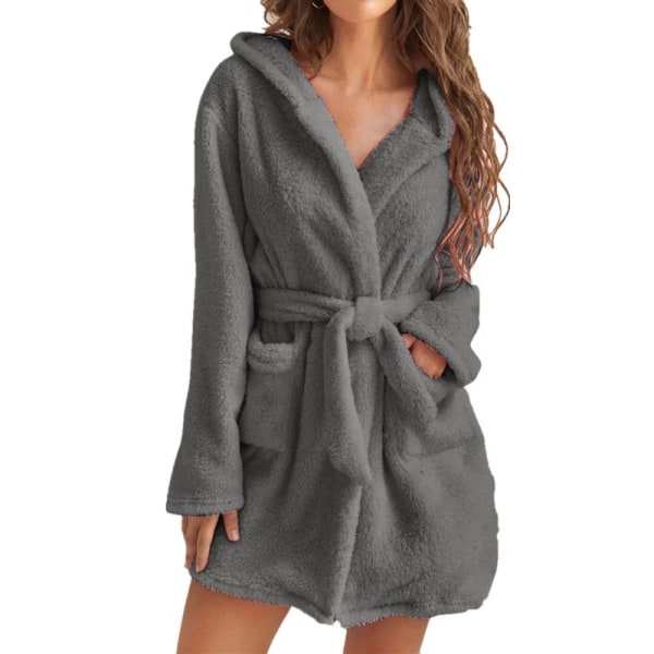 Vuxna manliga kvinnliga par som bär varma badrockar hemkläder deep grey S