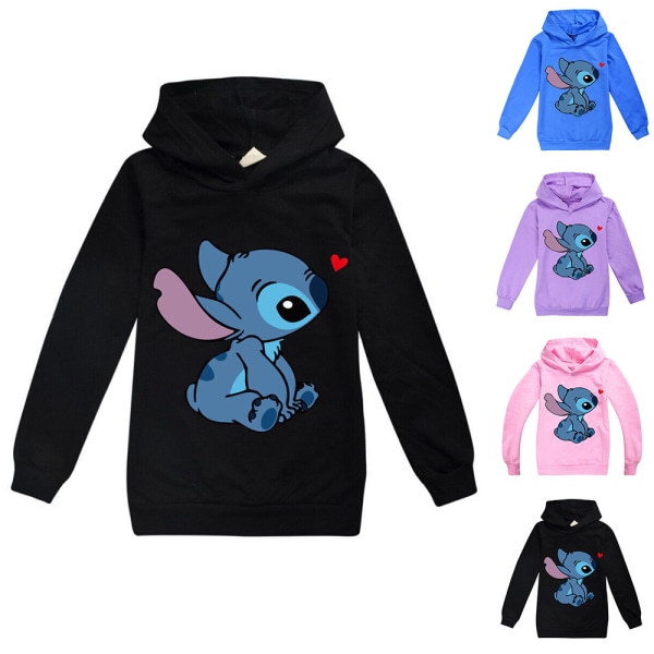 Børne Lilo Stitch Pocket Hættetrøjer Jumper Top Pullover Sweatshirt Z black 130cm