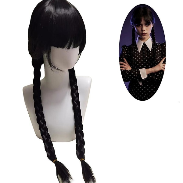 Keskiviikko Addams Girls Kids Cosplay koulupuku Peruukki Hieno pukeutumisasu Halloween Carnival Party Roolileikkiasu 8-9 Years Only Wig A Style