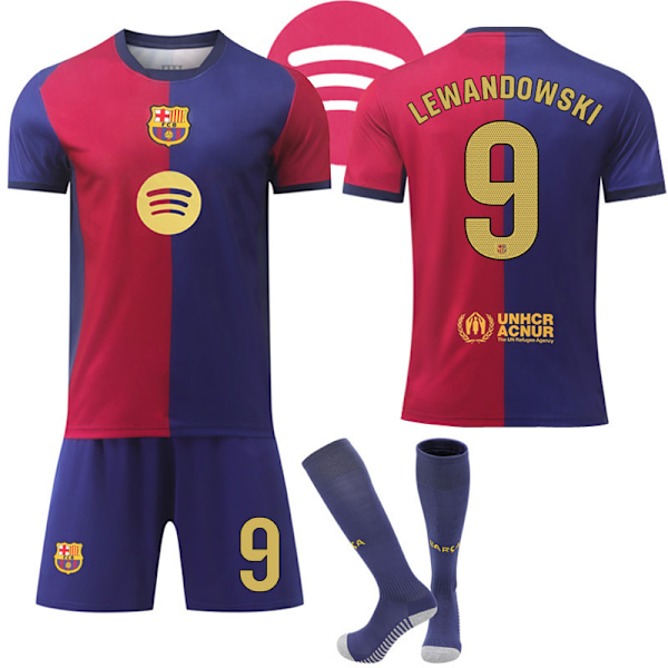 Barcelona Hemma Fotbollströja Barn & Vuxen 2024-2025 Med Strumpor No.9 Lewandowski No.9 Lewandowski 18