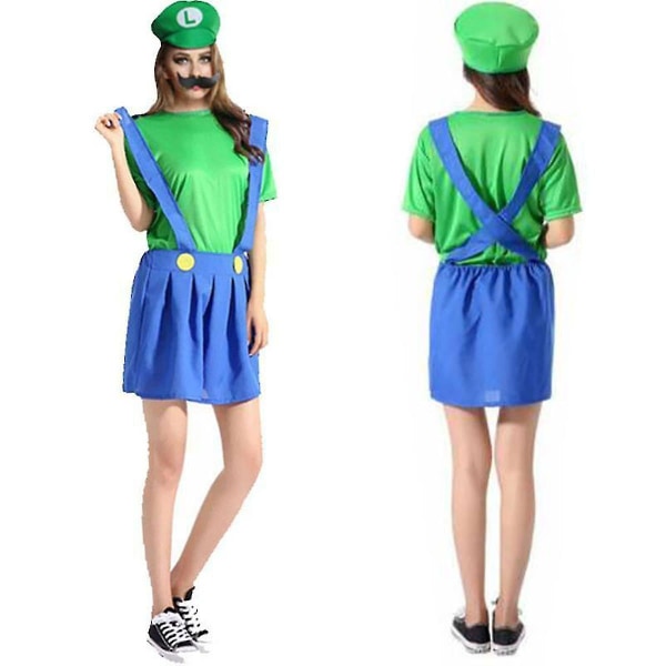 Super ario Luigi Bros Cosplay Fancy Dress Outfit Kostym Girl Luigi L Women Luigi M