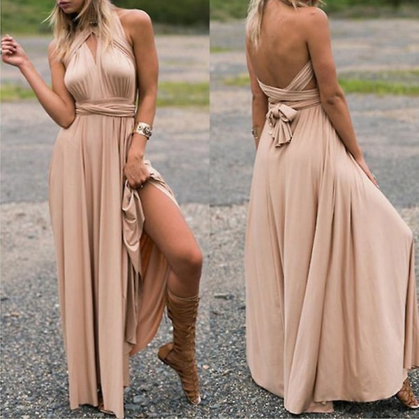 Sexy kvinner Multiway Wrap Cabriolet Boho Maxi Club Rød kjole Bandasje Lang kjole Fest Brudepiker Infinity Robe Longue Femme Khaki XXL