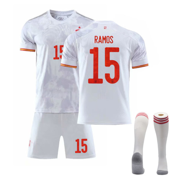 Spania Jersey fotball T-skjorter Trikotsett for barn/ungdom RAMOS  15 away Kids 22(120-130CM)