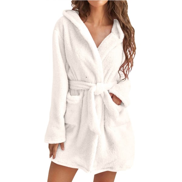 Høst Vinter Varm Robe Plysj Pyjamas Cardigan Homewear WHITE S