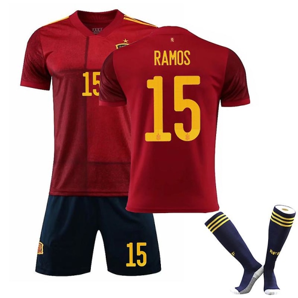 Spanien Jersey Fotboll T-shirts Set för barn/ungdomar RAMOS  15 home Kids 28(150-160CM)
