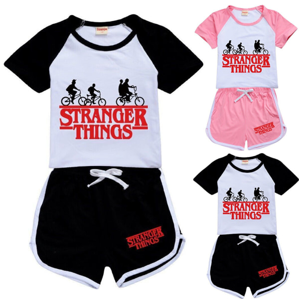 Kids Stranger Things Kort T-shirt & shorts Träningsoverall nattkläder Black 150cm