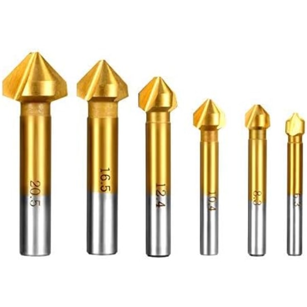 6 stk. 90° HSS forsænker titanium forsænker cylindrisk konisk T