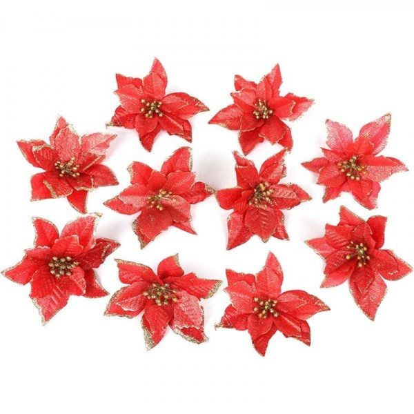 10 stk 15 cm Glitterfylte Fargerike Blomster Julertet Bryllup Dekor
