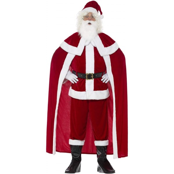 7-delad tomtekläder set, hatt, skägg, kappa, bälte, mantel,
