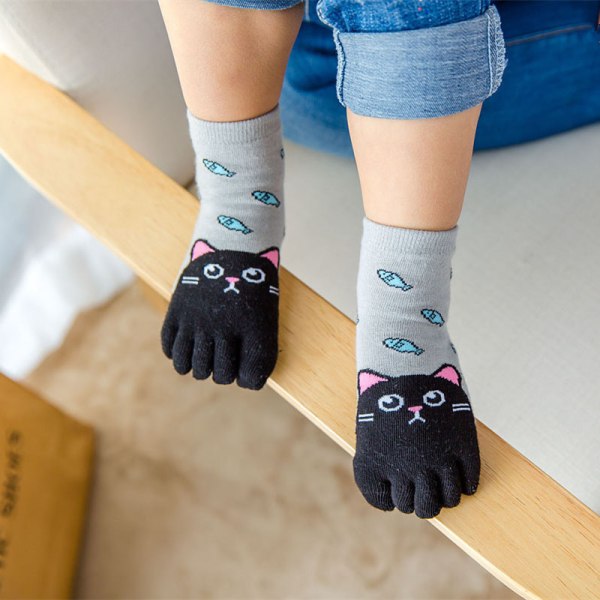 Kittens Eat Fish 1 Pairs Children's Five Toe Cotton Socks Five Fi