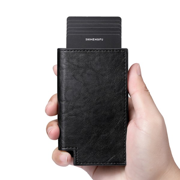 Black Card Holder Anti Hacking RFID Leather Bifold Wallet with Zi