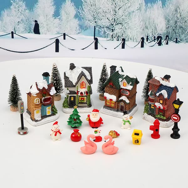 Ny julebelyst lite hus ornament 18-delt sett
