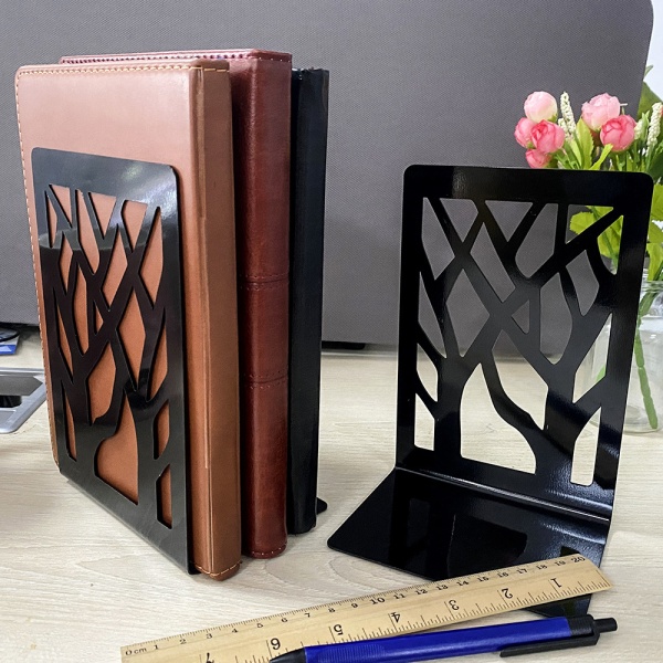 Set med 2 svarta (träd) metall bokändar Press Wedge Book Block Desi