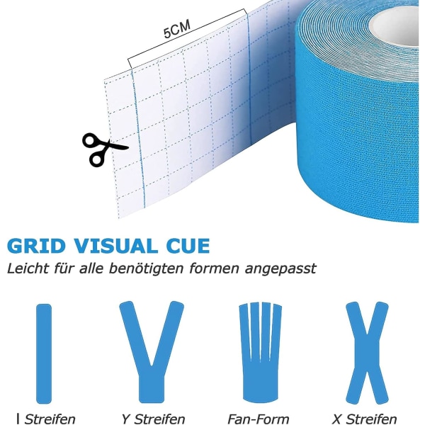 Sports Kinesiology Tape för muskler, 5m x 5cm, 3 rullar (1 x blå,