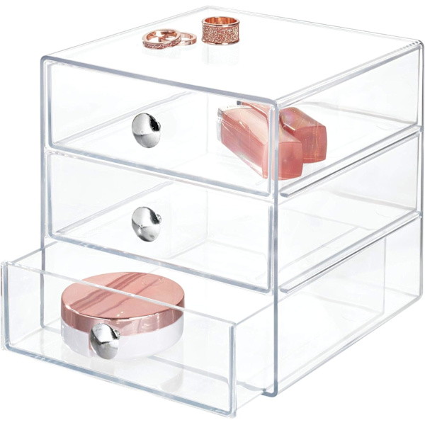 Gennemsigtig 3 skuffer, skuffe makeup organizer, plastik opbevaring b