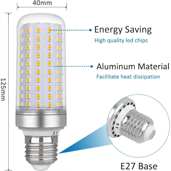 E27 LED-majslampe 25w, AC85-265V, 2040LM varm hvid 3000K,