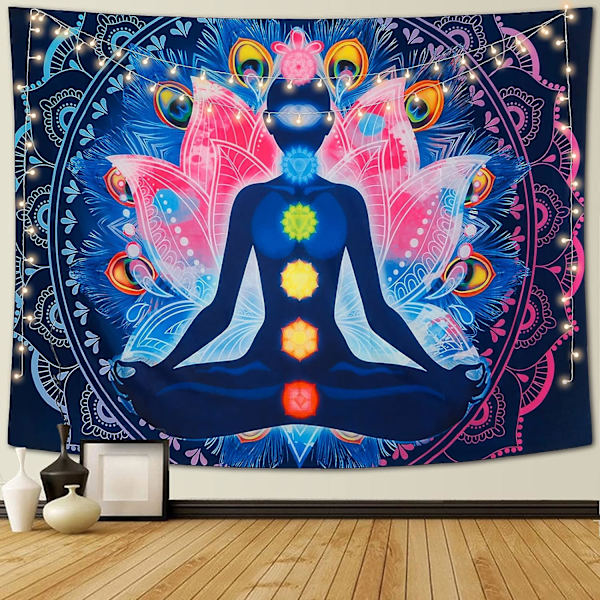Seitsemän chakran seinävaate värikäs psykedeelinen mandala seinävaate jooga