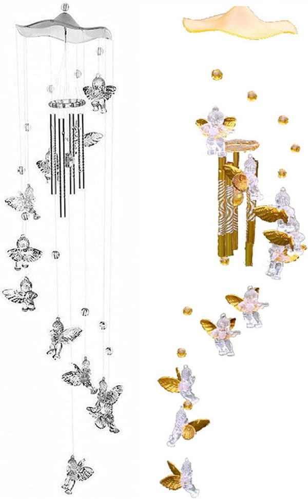 (Silver) Ängel Fe Wind Chimes - Inomhus Utomhus Trädgårdsdekoration
