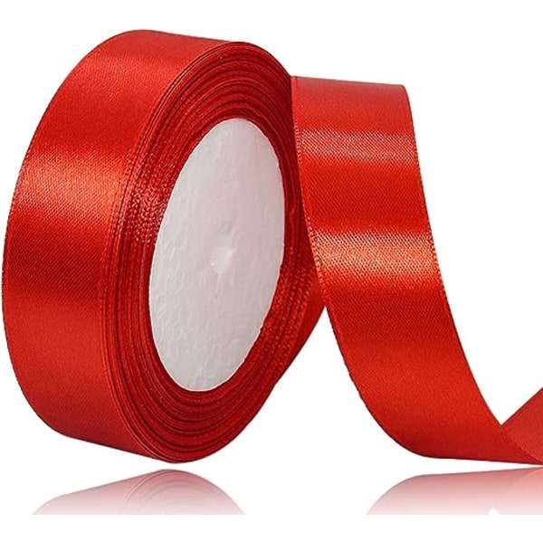 1 stk rødt bånd 20 mm x 22 m, bånd til gaveindpakning, syning, cra