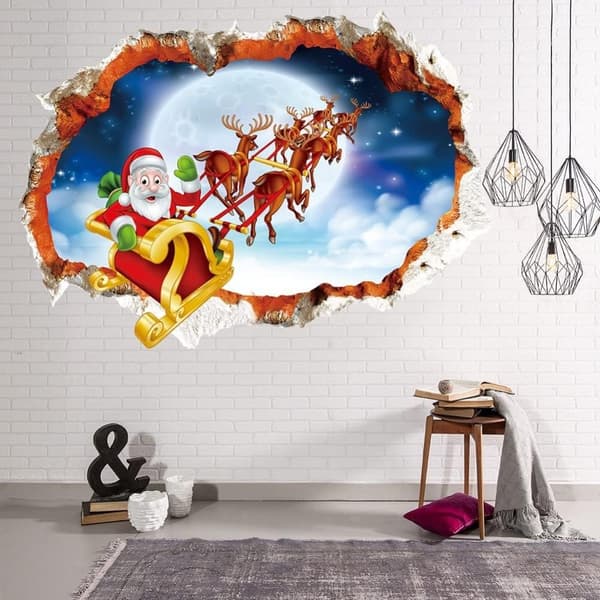 3D Julevægklistermærker Julemanden Reindeer