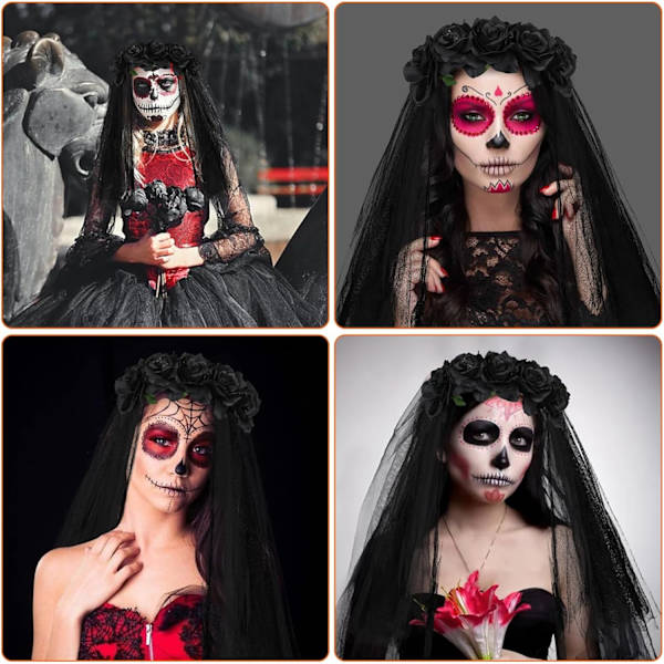 1PC Svart Dia de los Muertos Hårband, Halloween Gotisk Hårprydnad Ro