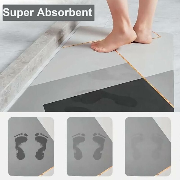 Grå 40×60cm skridsikker bademåtte absorberende badeværelse tæppe Diatomit