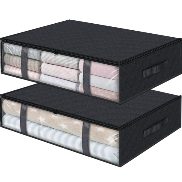 2-pack svarta 40L hopfällbara underbäddspåsar med genomskinligt fönster