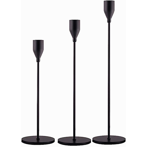 Matte svart lysestake sett med 3 for koniske lys, bryllup,