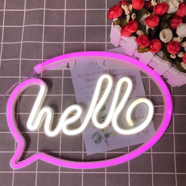 Neon-skilt, Hello Neon Lights LED Neon Lights Soverom USB eller Batteri