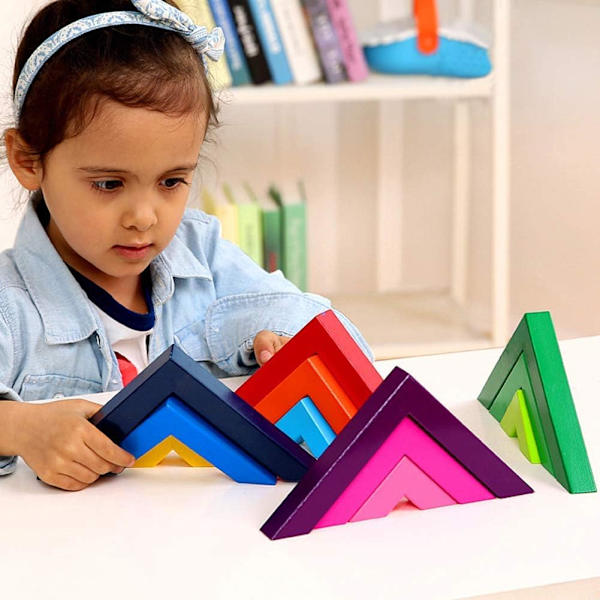 Trä Regnbåge Pedagogiskt Spel Byggkloss Leksak för Barn B