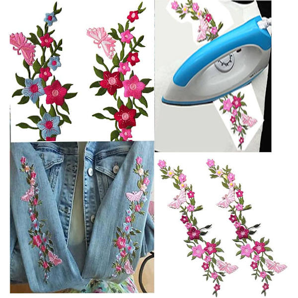 2 stk. Nye sommerfugle blomsterbroderede patches, blonder stof