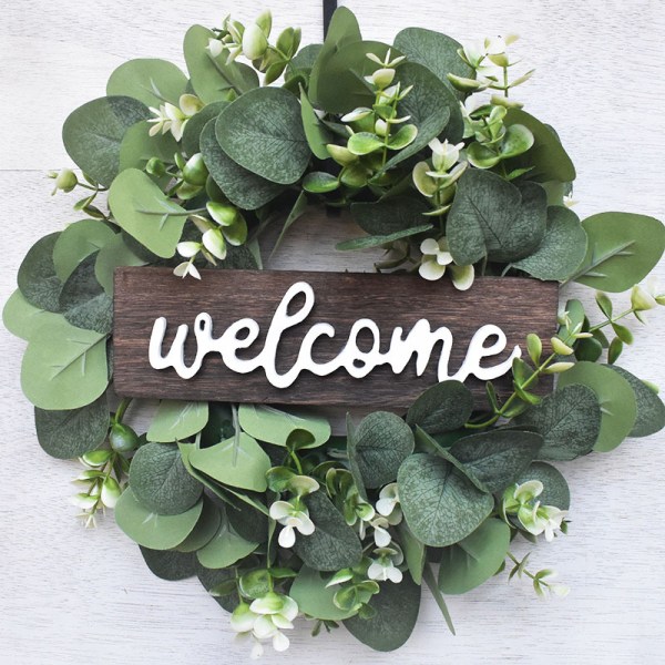 Artificial Eucalyptus Wreath, Branch Leaf Wreath, Garland Welcome