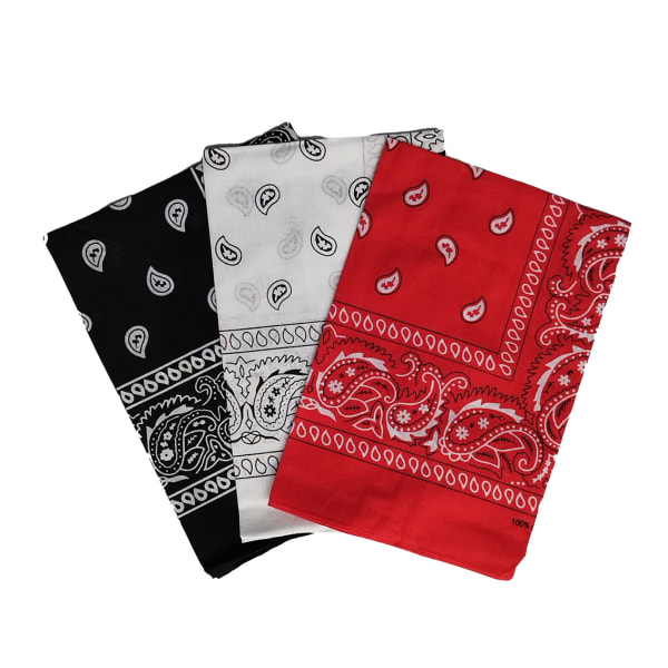 3-pack Bandana Paisley musta, punainen, valkoinen - 55x55 cm monivärinen