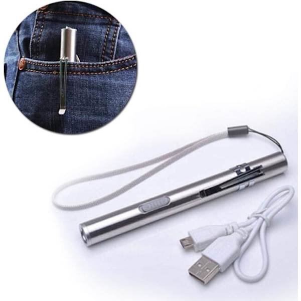3-pack Mini USB-uppladdningsbara LED-ficklampor i rostfritt stål