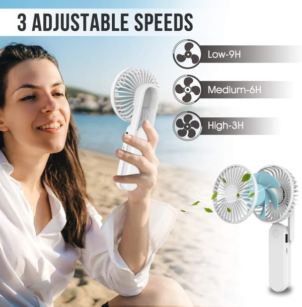 (Hvid) Håndholdt ventilator, Mini Quiet Bærbar USB Genopladelig Ventilator, Power