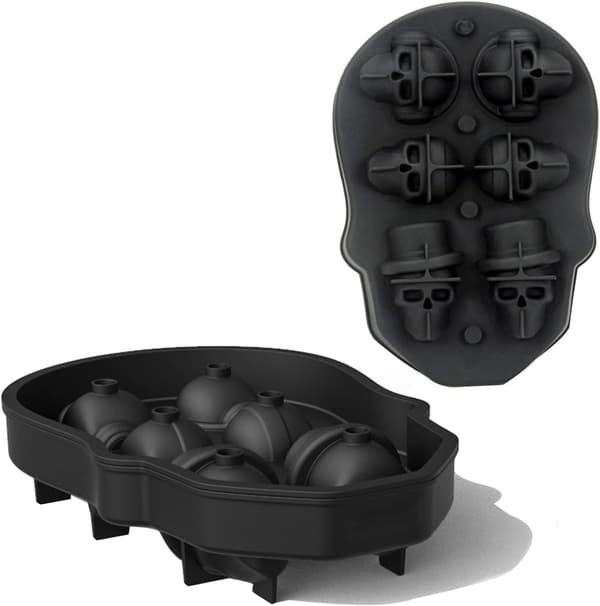 (1 * 6 Skull Cubes  Black) 3D Skull Ice Cube Tray med lokk, Silic
