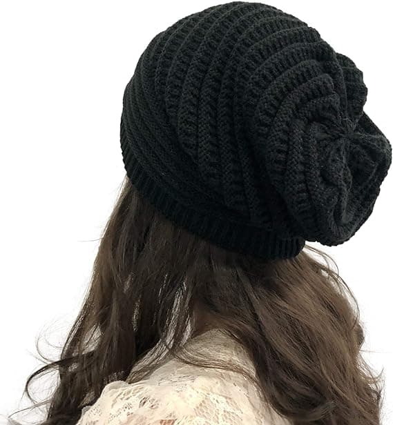 Dame Kabel Strikkelue Slouchy Strikket Hette Skallelue