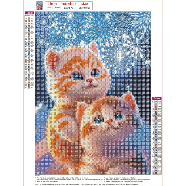 30x40cm 5D Diamantmålningssatser för vuxna, Katter Diamantkonstsats