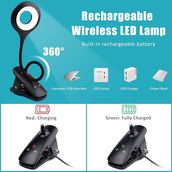 3W Genopladelig Trådløs LED-Skrivebordslampe, 28 LED'er, Touch-Sengelampe w