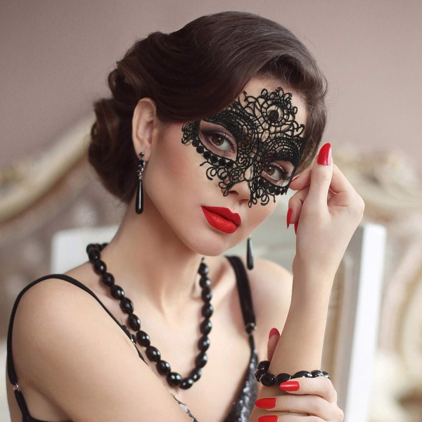 1 kostymsats för kvinnor flickor Venetiansk spets ögonmask för Halloween med katt
