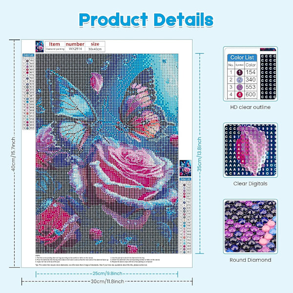 1 st Butterfly Diamond Painted, 5D DIY Broderad Diamond Painted