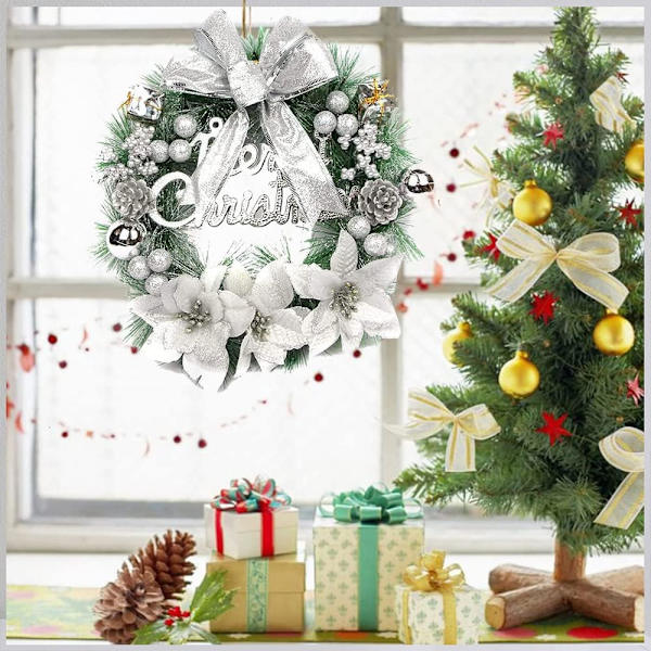 (Silver) Julkransar för ytterdörr, 30 cm julkrans
