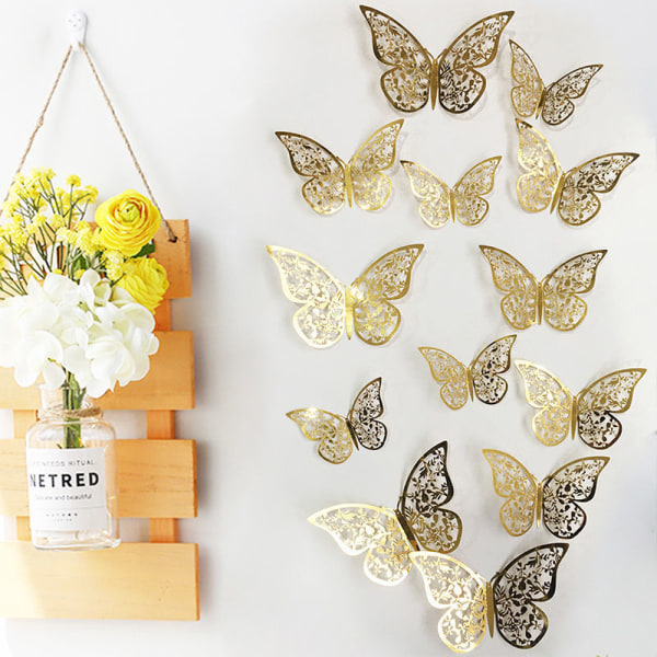 24st 3D fjärilsdekorationer dekorativa livfulla avtagbara klistermärken