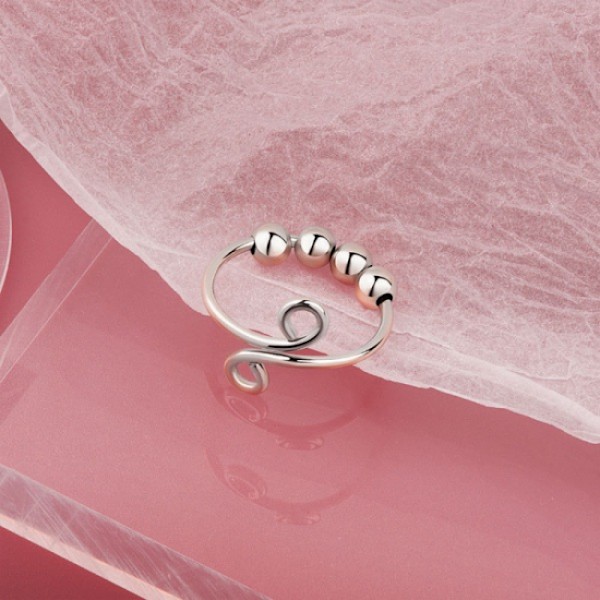 2 st justerbar anti-stressring med roterbara pärlor i platina