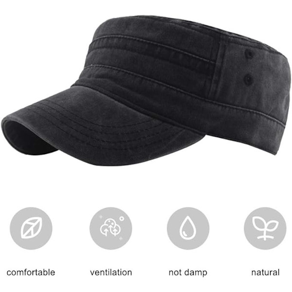 Svart keps för män, vintage, justerbar militär keps, armé kadett hatt Co