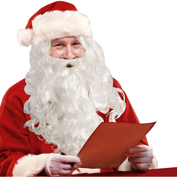 Julemandssæt med skæg og paryk, hvid julemandsparyk og skæg, one-size