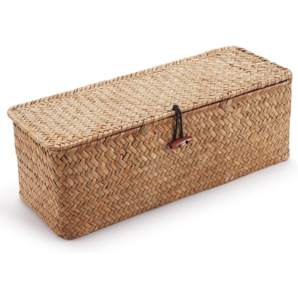 32x12x11cm - Seagrass oppbevaringskurv med rektangulære lokk Wicker T